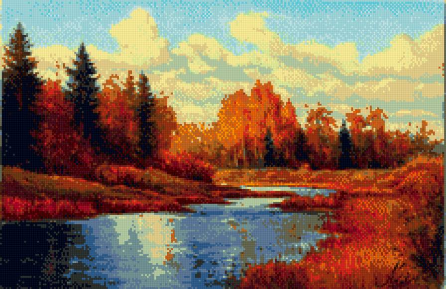 осенний пейзаж - природа, река, лес, осень - предпросмотр