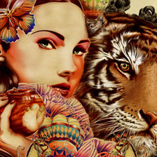 Оригинал схемы вышивки «девушка и тигр» (№501228)
