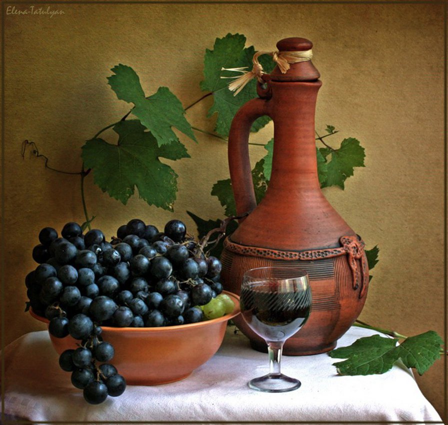 Винный натюрморт - бокал вина, натюрморт, вино, фрукты - оригинал