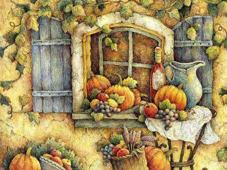 дачная идилия - сад, дача, дом, картина, осень, фрукты - оригинал