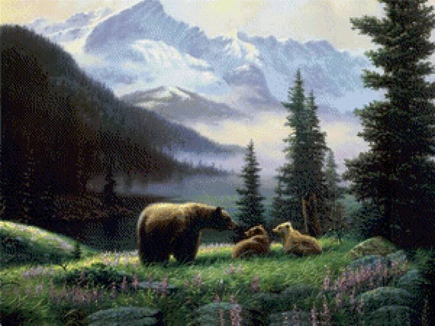 Мама и детки - природа, горы, медведи, животные, дикие животные - предпросмотр
