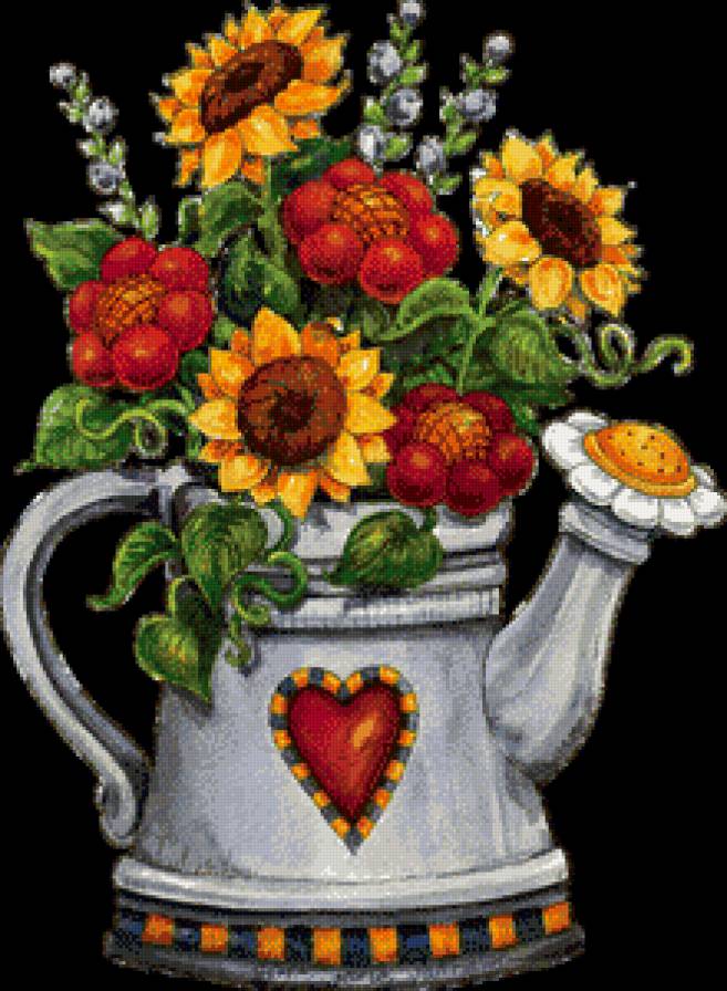 Чайник с цветами - натюрморт, цветы - предпросмотр