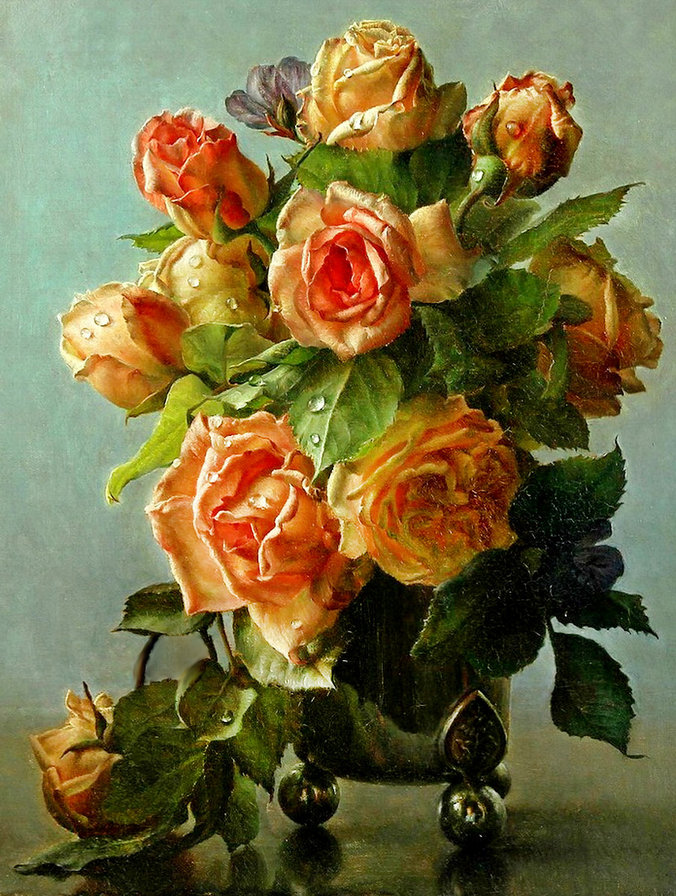 шикарный букет - роза, картина, живопись, ваза, цветы, розы - оригинал