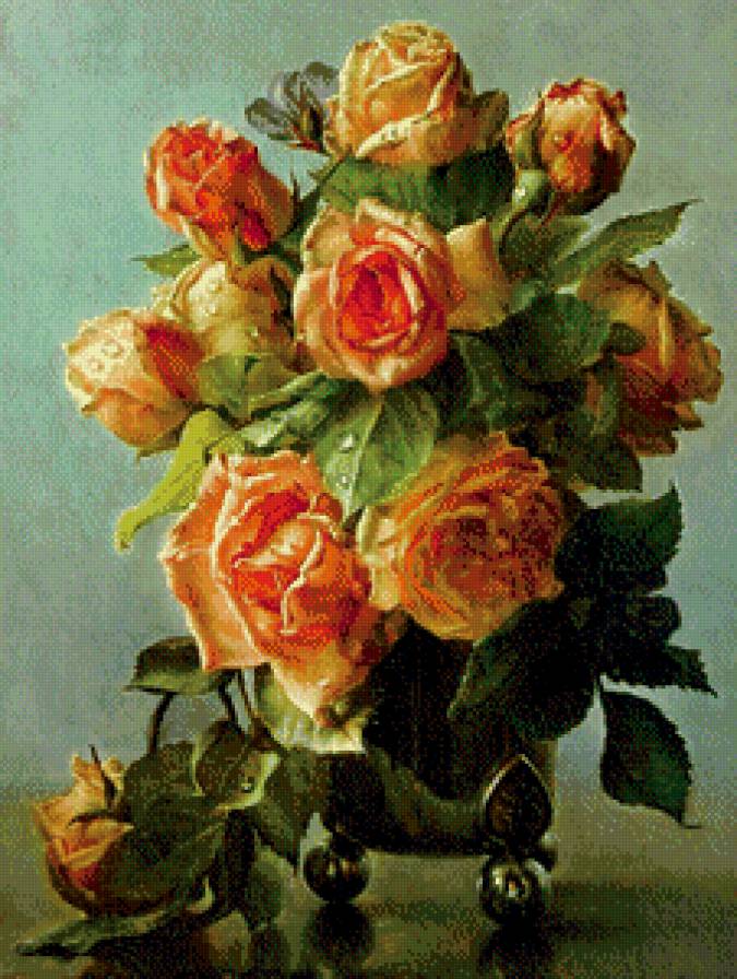 шикарный букет - роза, живопись, ваза, картина, розы, цветы - предпросмотр