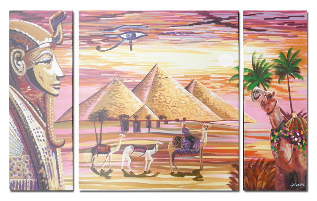 триптих египет - египет, фараон, пирамиды, верблюды - оригинал
