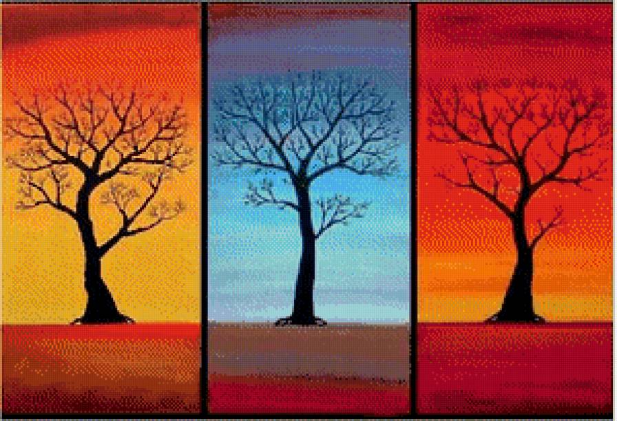 триптих деревья - абстракция, деревья, природа - предпросмотр