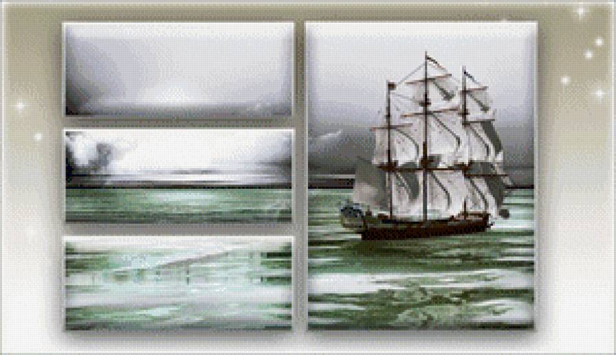 полиптих корабль - корабль, триптих, море - предпросмотр