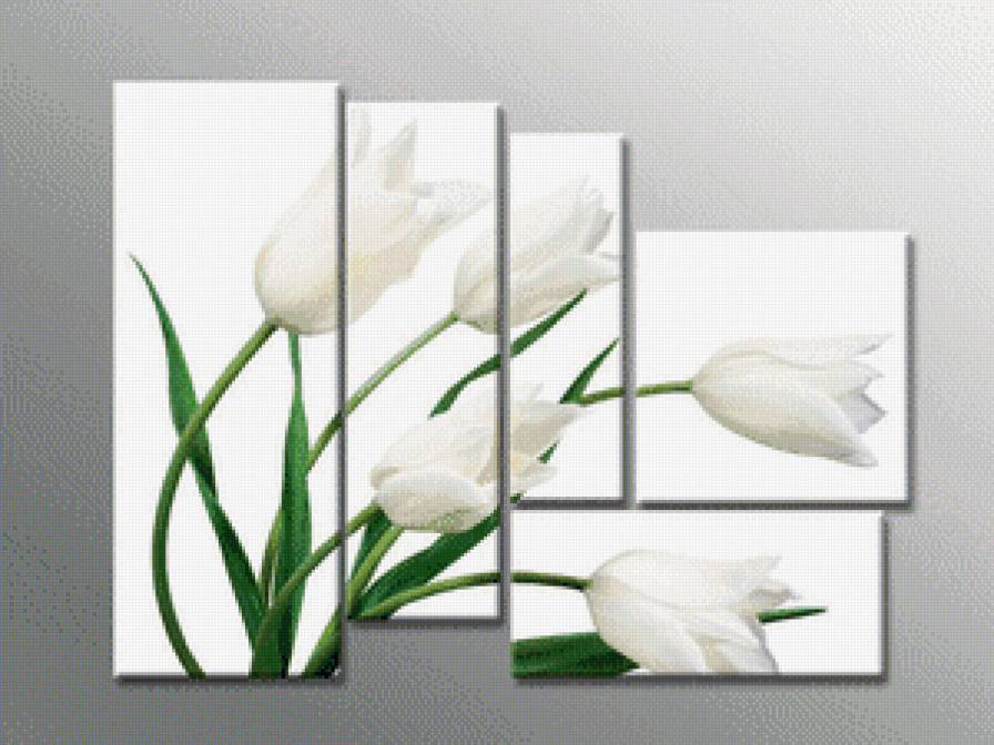 полиптих белые тюльпаны - триптих, цветы, тюльпаны - предпросмотр