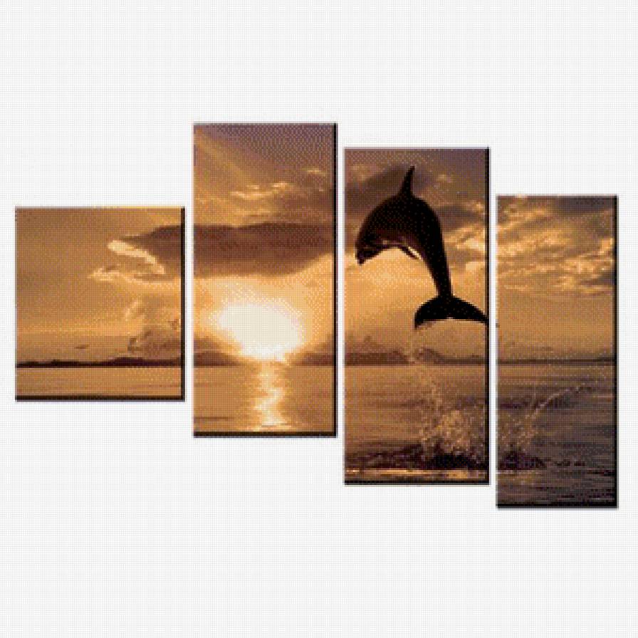 триптих дельфин - море, закат - предпросмотр