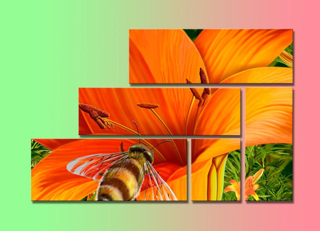 триптих лилии - природа, цветы, пчела - оригинал