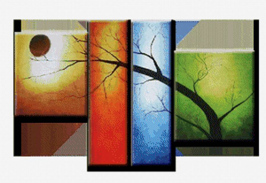 триптих деревья - абстракция - предпросмотр