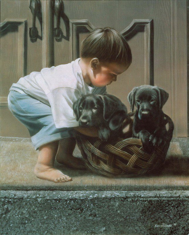 Серия "Очаровашки" - собаки, мальчик, щенки, животные, дети - оригинал