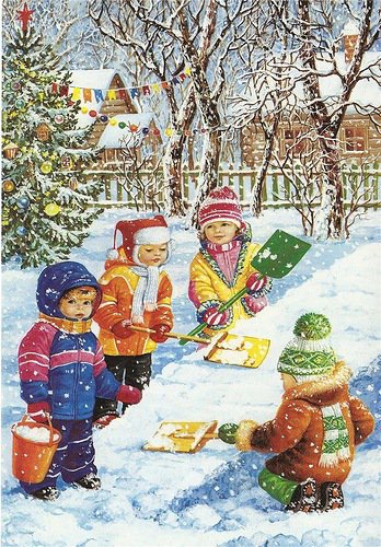 Серия "Очаровашки" - снег, пейзаж, девочки, домик, мальчики, дети, зима - оригинал