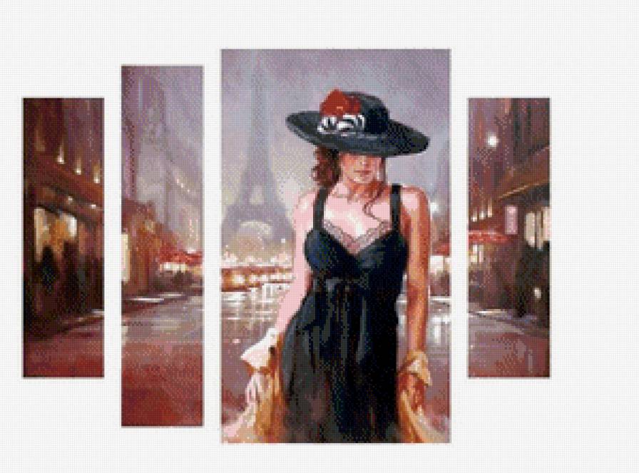 триптих париж - девушка, франция, город, шляпа, зйфелевая башня - предпросмотр