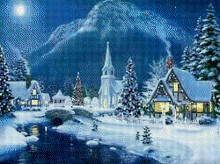 зимний пейзаж - природа, зима, пейзаж, рождество, домик - предпросмотр