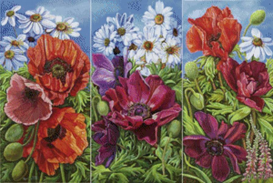 Триптих"Маки" - цветы, триптих - предпросмотр