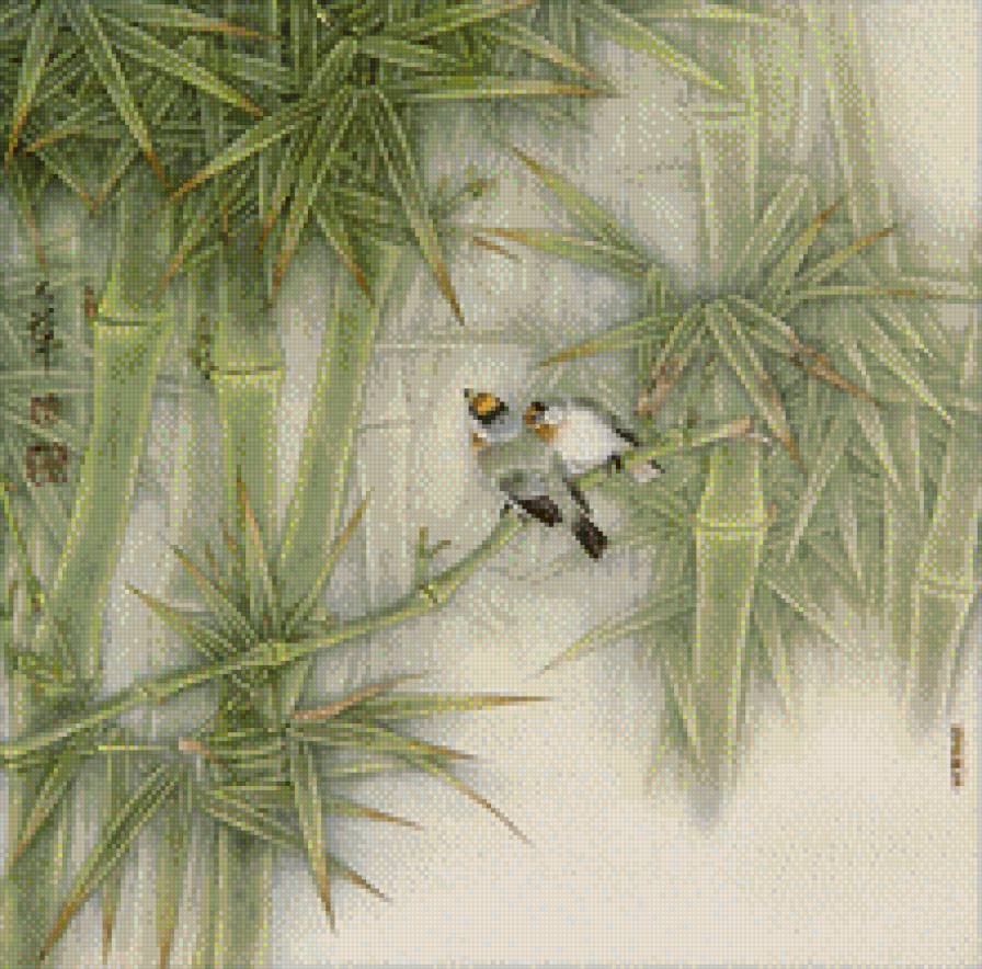 Птички невелички и бамбук - картина, бамбук, птицы - предпросмотр