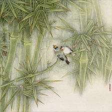 Оригинал схемы вышивки «Птички невелички и бамбук» (№506913)