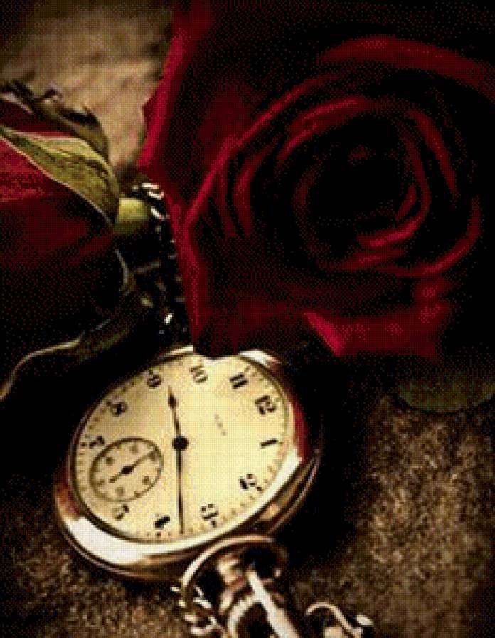 Мгновение - цветы, роза, часы - предпросмотр