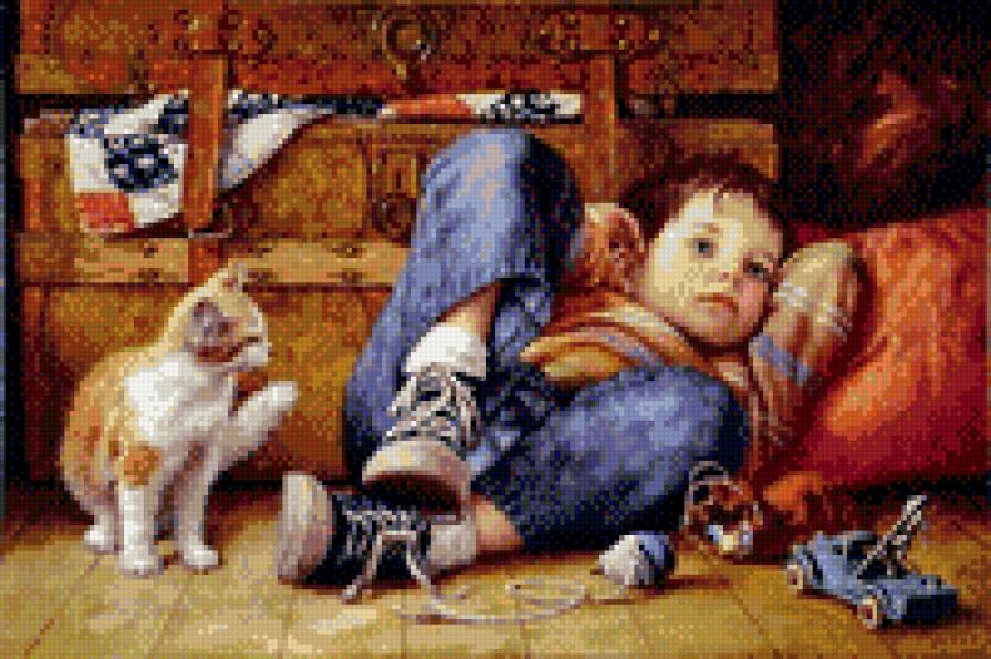 Мальчик с кошкой - ребенок, кошка, мальчик - предпросмотр