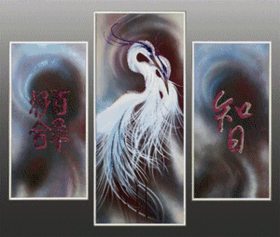 триптих журавли - иероглифы, птицы, китай - предпросмотр