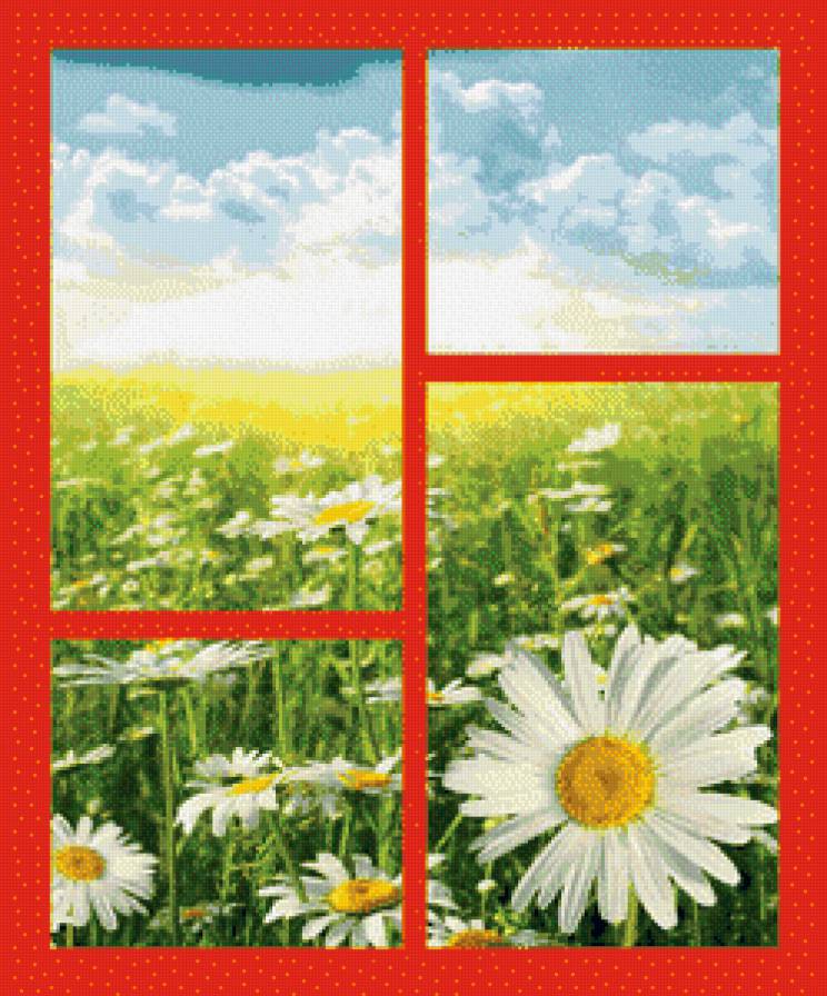 триптих ромашковое поле - цветы, поле, красота, зелень - предпросмотр