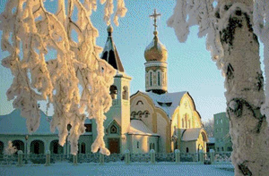 зима в россии - картина, зима, пейзаж - предпросмотр