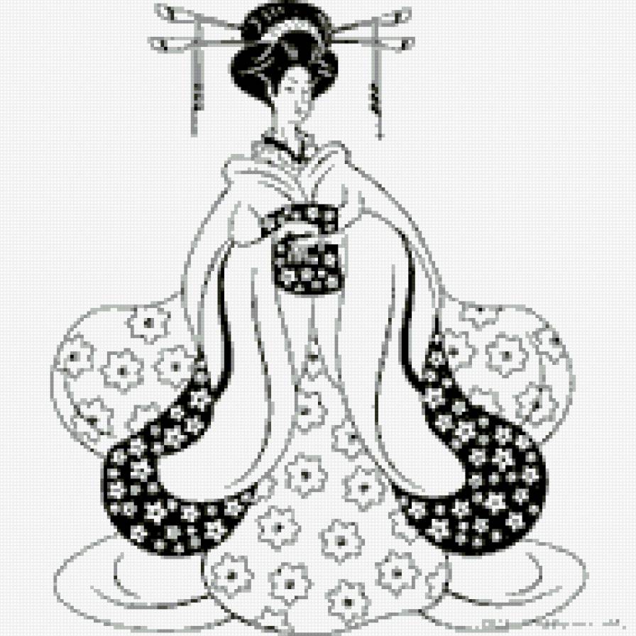 японка - женский образ, люди, гейша, япония, черно белое - предпросмотр
