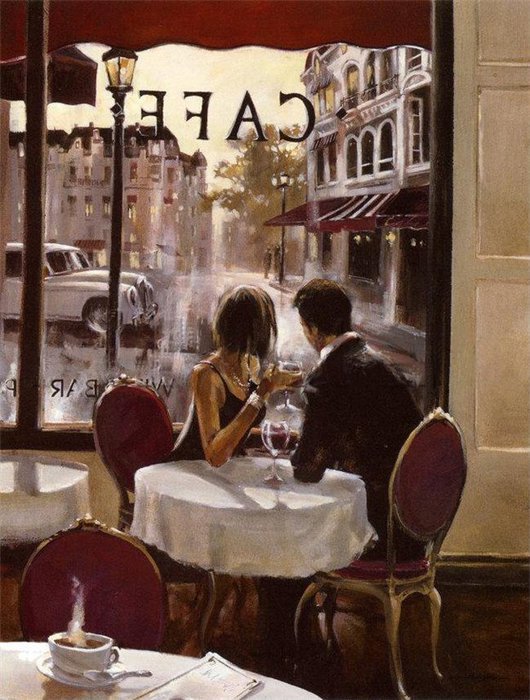 В кафе - париж, романтика, кафе - оригинал