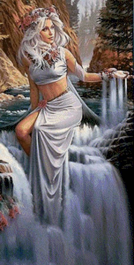 Речная фея - женщина, фея, фэнтези, водопад, дама, река, вода, пейзаж, девушка, люди - предпросмотр