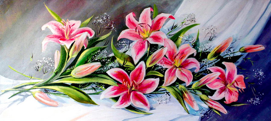 букет лилий - лилия, цветы, живопись - оригинал