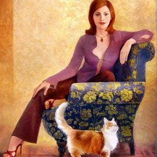 Оригинал схемы вышивки «Женщина с кошкой» (№509156)