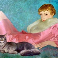 Схема вышивки «Женщина с кошкой»
