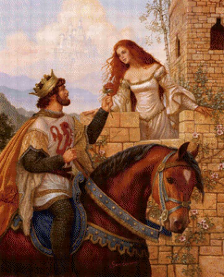 Рыцарский турнир - лошади, мужчина, пейзаж, животные, двое, замок, пара, девушка - предпросмотр
