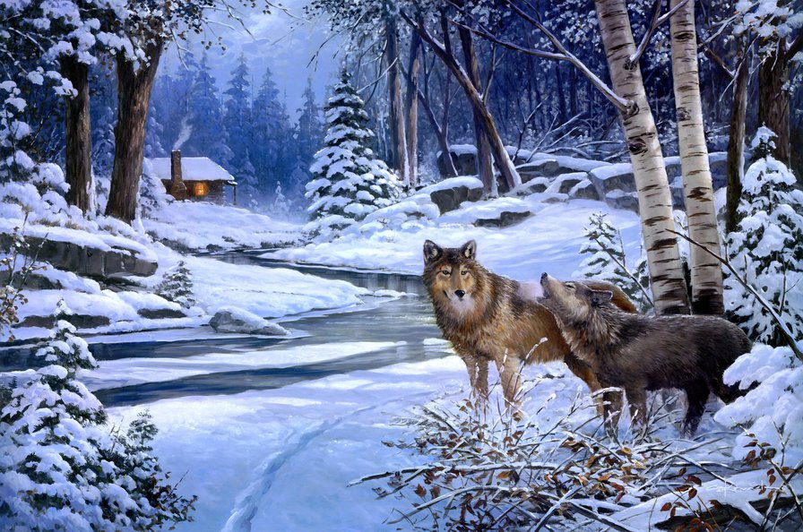 волки - зима, лес, волки - оригинал