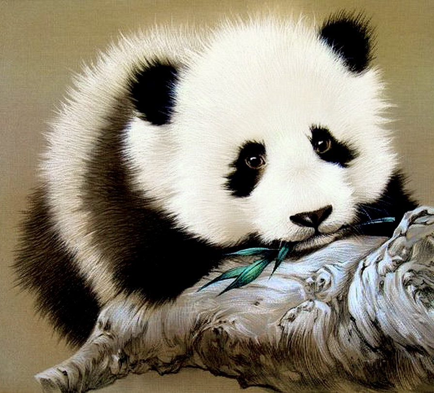 маленький очаровашка - малыш, панда, животное, живопись, медведь - оригинал