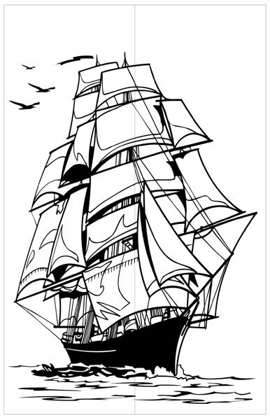 парусник черно-белый 3 - парусник, корабль, море, черно-белое - оригинал