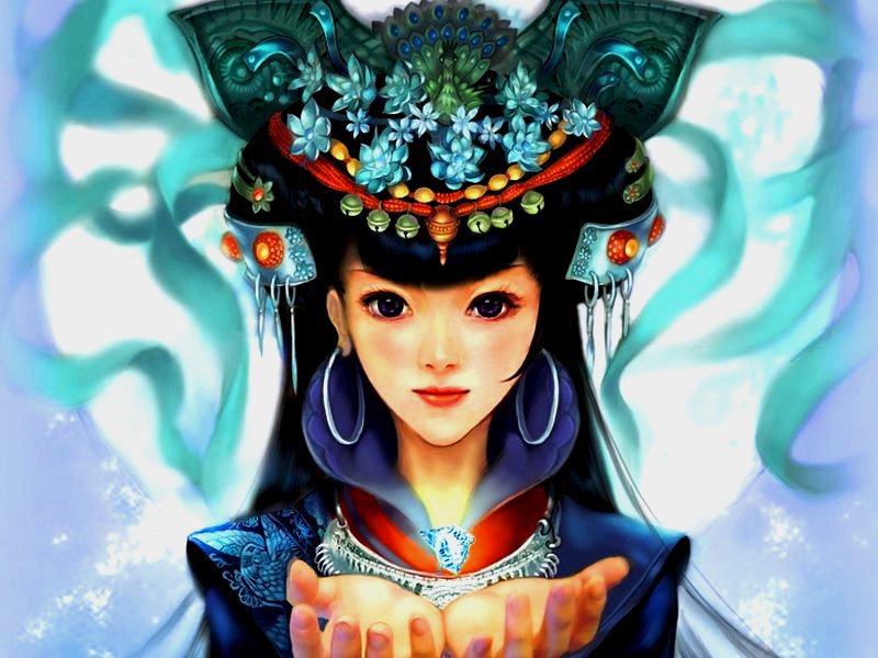 Восточная чародейка - девушка, портрет, япония, фея - оригинал