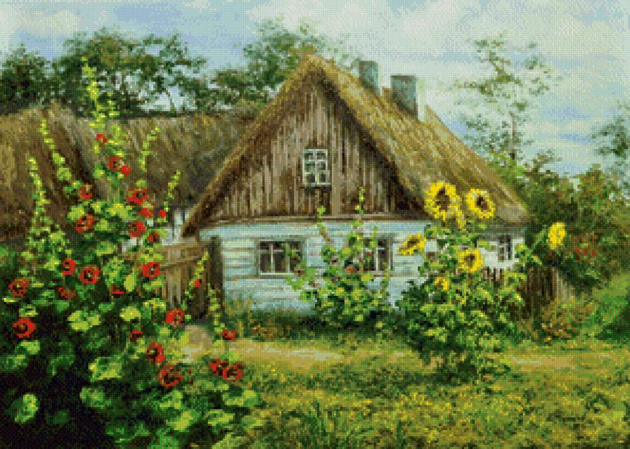домик в деревне - огород, деревня, домик, цветы - предпросмотр