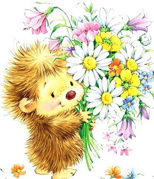 Ёжик с цветами - еж, ежики, цветы, колокольчики, ромашки, букет, ежик, деткам - оригинал