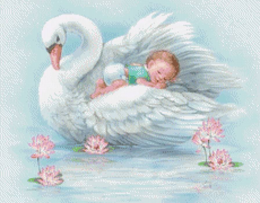 лебедь с ребенком - люди, дети, ангел хранитель, детское, лебедь, птицы, крылья - предпросмотр