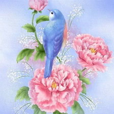 Оригинал схемы вышивки «птичка на цветке» (№511752)