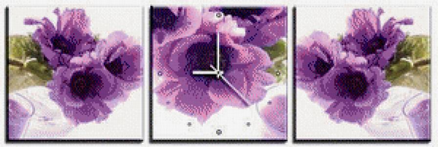 триптих "часы" - триптих, часы, цветы - предпросмотр