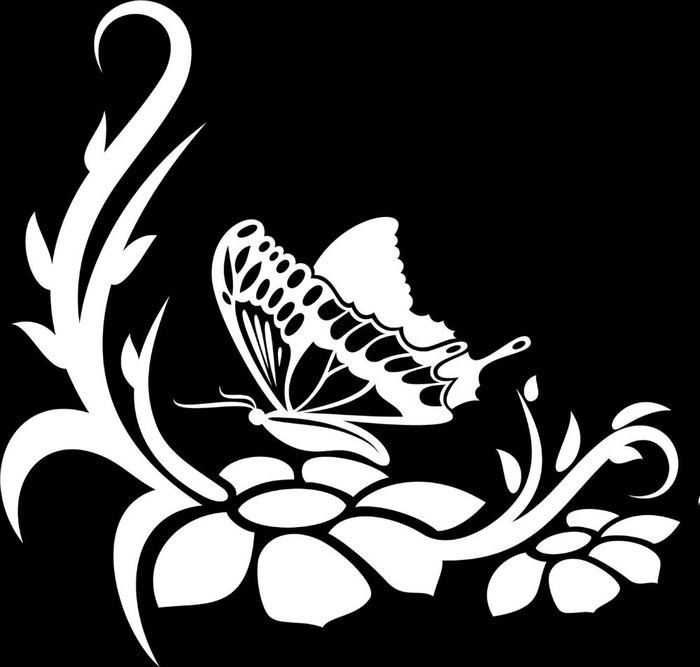 Бабочка на цветке - монохром, цветы, бабочка - оригинал