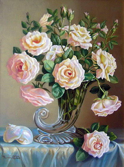 натюрморт - цветы, букет, картина, натюрморт, розы, картины - оригинал