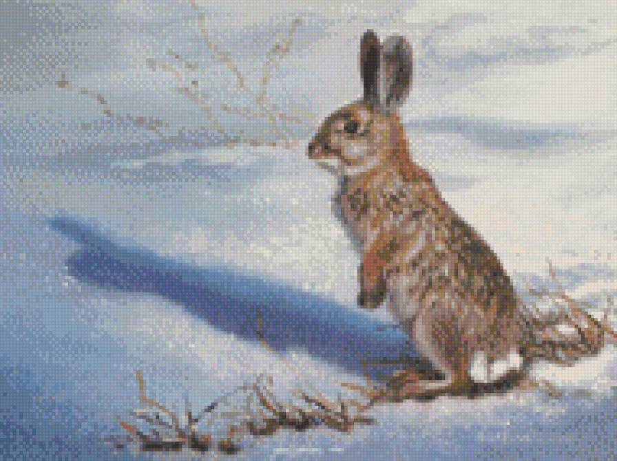 0174 - картина, зима, животные, природа, красота, заяц - предпросмотр