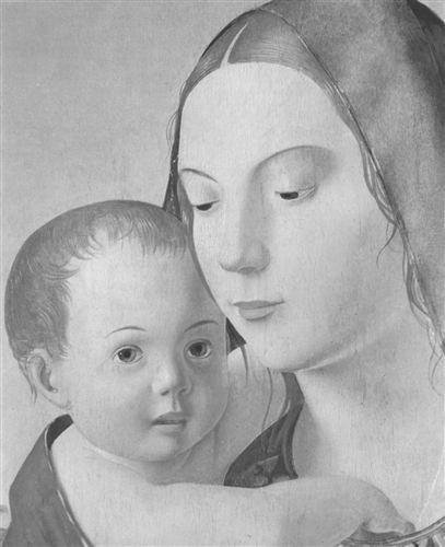 Мадонна с младенцем (Живопись Antonello da Messina) - монохром, религиозные картины, живопись - оригинал