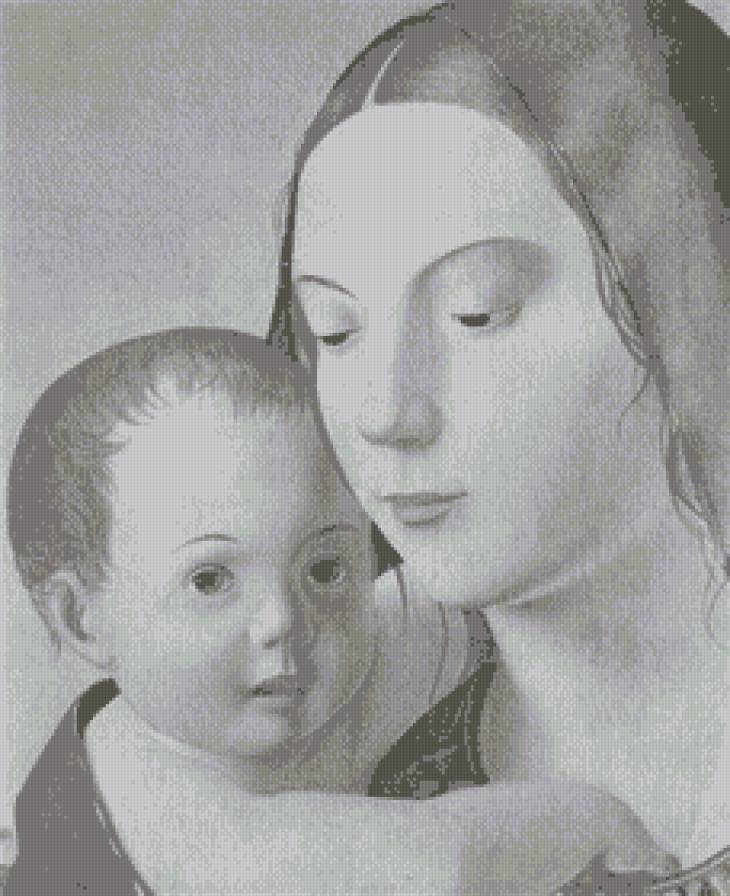 Мадонна с младенцем (Живопись Antonello da Messina) - монохром, живопись, религиозные картины - предпросмотр