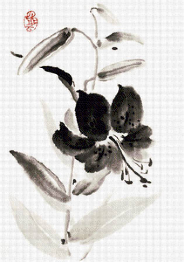 лилии - китайская живопись, цветы - предпросмотр