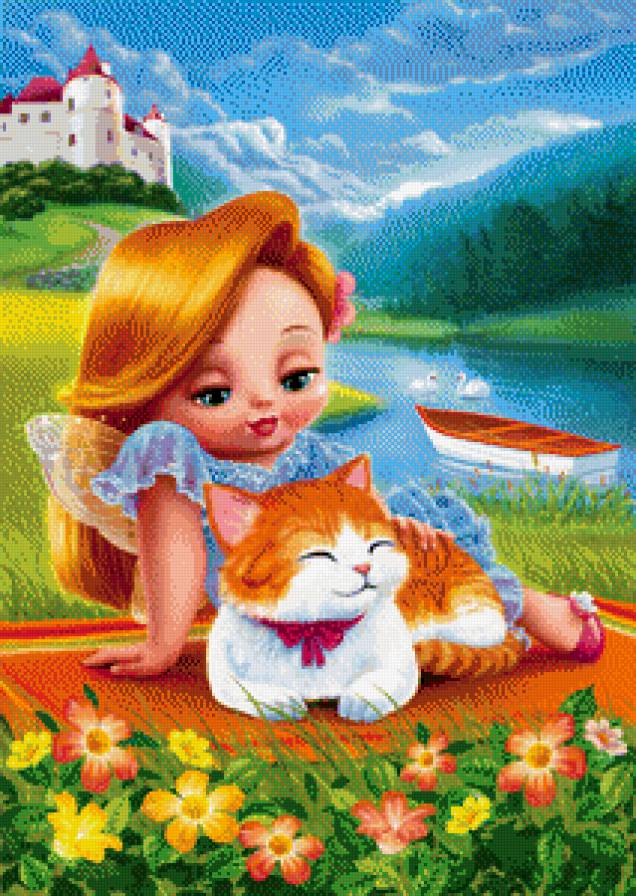 Фея с котиком - сказка, фэнтези, детская, фея, животные - предпросмотр